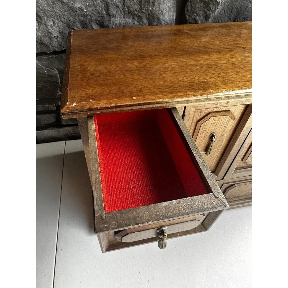 Vintage MCM Kellerman Wooden Jewelry Keepsake Box Case Chest 11 Drawers Cottage